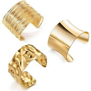 3PCS Gold Chunky Cuff Bracelets for Women Irregular Minimalist Statement Bangle